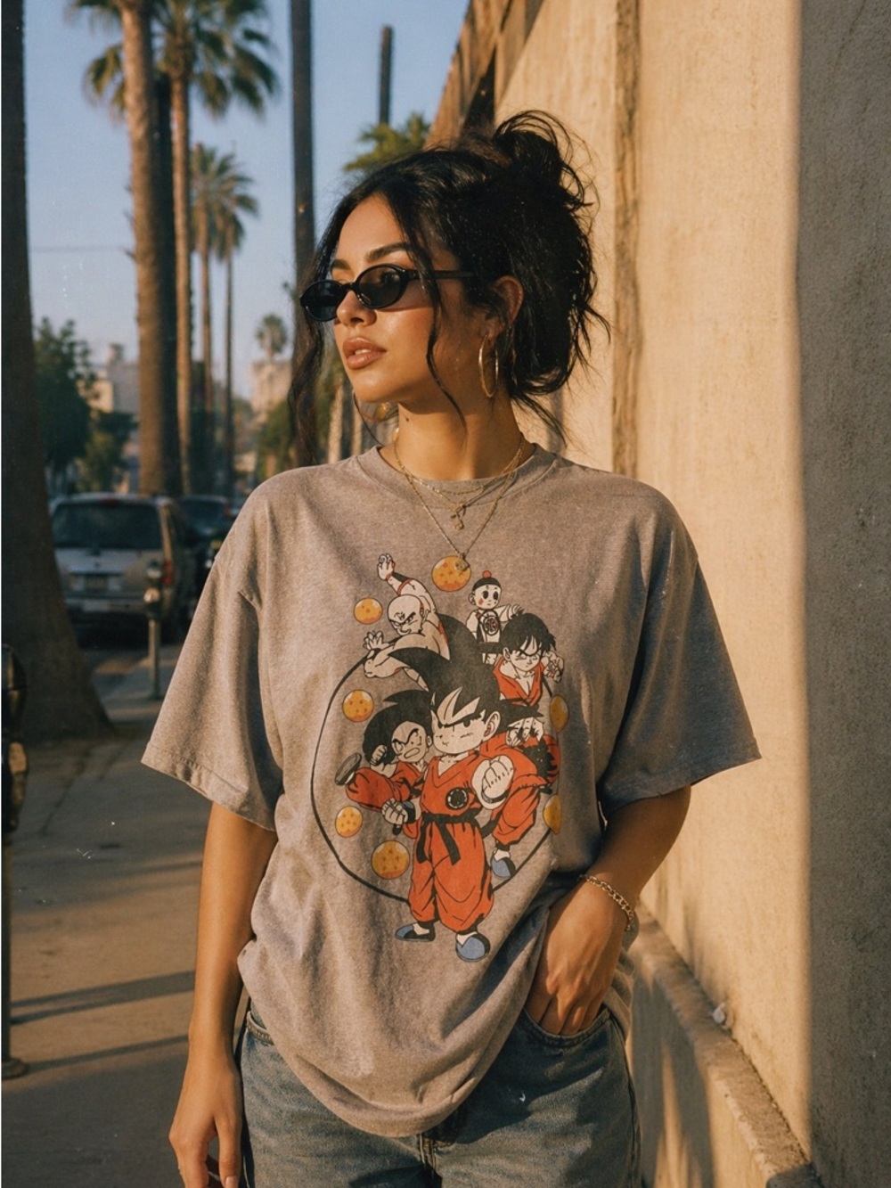 Dragon Ball Classic Anime Graphic Tee Heather Gray Toei Animation L Goku Krillin